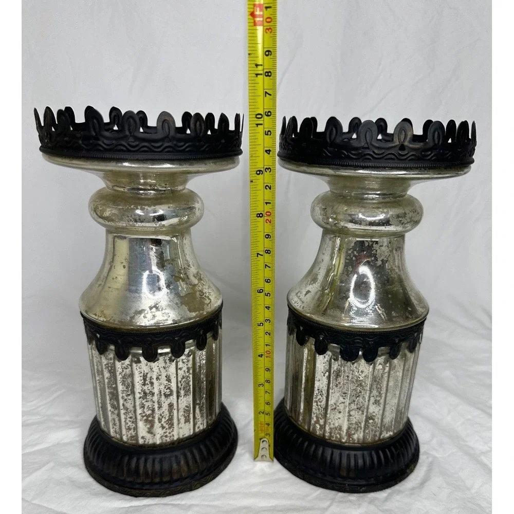 Pottery Barn Mercury Glass Candle Stick Holders Set 10